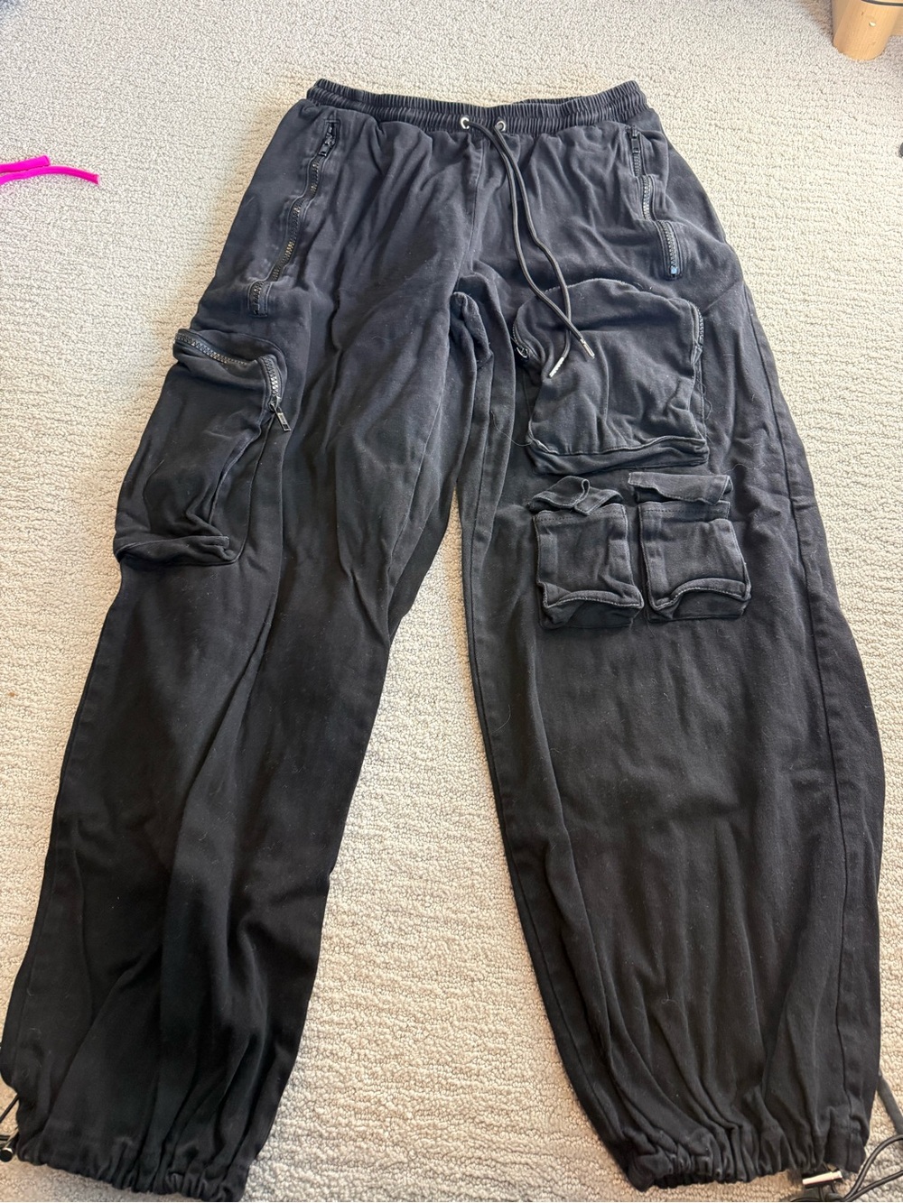 iHeartRaves Black Multi-Pocket Cargo Joggers